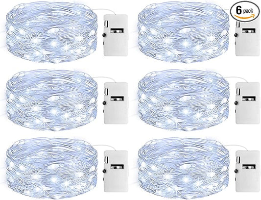6 Pack Fairy Lights with Timer Battery Operated, 3 Modes 7ft Mini Twinkle Lights Waterproof, 20 LED Bulk String Light for Mason Jars Christmas Decoration Wedding Table Centerpieces,Cool White