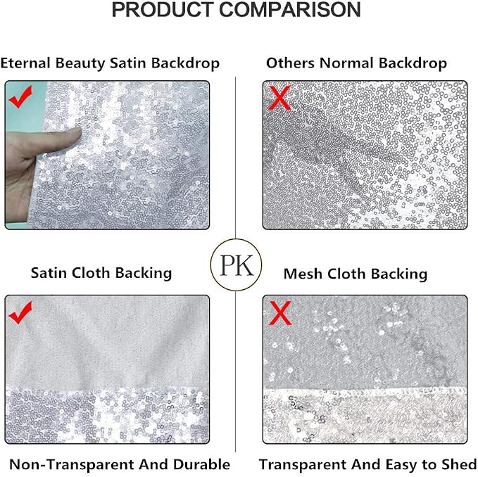 Eternal Beauty Silver Thick Sequin Backdrop, 10x10 Ft Glitter Background Curtains for Shimmer Photography Party Wedding Birthday Back Drop Decor