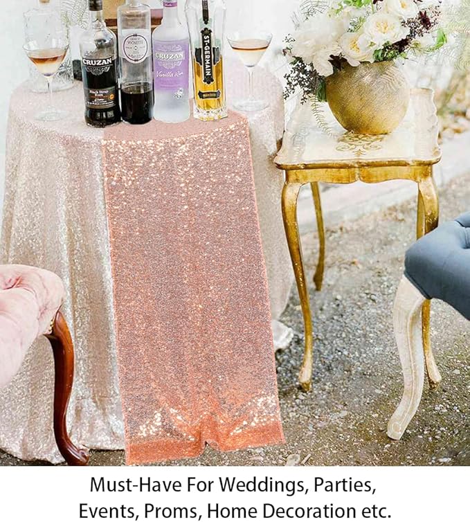 ShinyBeauty Rose Gold-Table Runners-10 Packs-12"x108" Sequin Table Runner Birthday Party Catering Event Glitter Table Runners 108 Inches Long Rose Gold Wedding Runners for Table