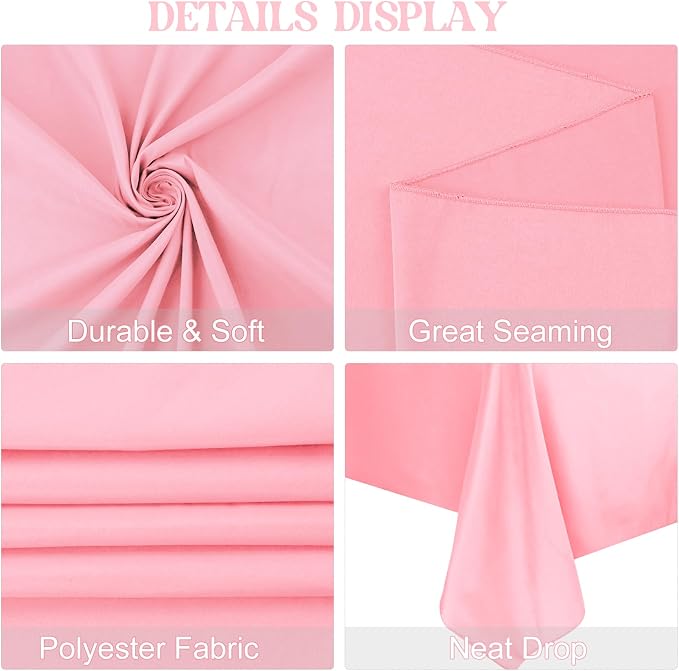 4 Pack Rectangle Tablecloth for 6 Foot Tables Washable Polyester Table Cover for Wedding Dining Table Parties Banquet（70x120 Pink）