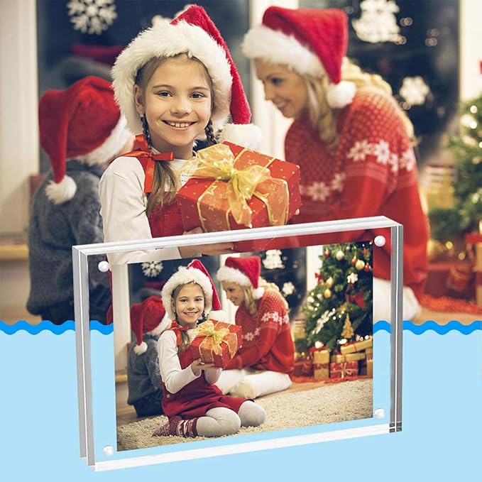 ILYXY 5 Pack Acrylic Frame 4x6, 20% Thicker, 20mm Thick Frameless Clear Picture Frame, Double Sided Magnetic Photo Frame, Free Standing Desktop Display Stand Acrylic Picture Frames