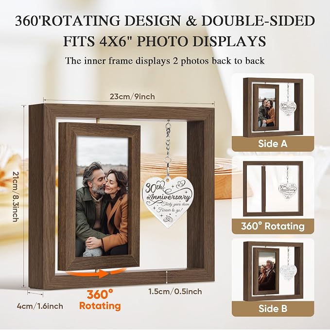 30 Year Anniversary Picture Frame Gifts, 30th Anniversary Wedding Gifts for Husband Wife Couple Him Her Parents Men Women, 30th Thirty Year Thirtieth Anniversary Personalized Wood Gift