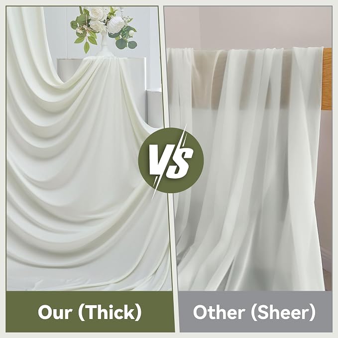 10x16ft Ivory Backdrop Curtains for Wedding Party, 2 Panels 16 ft Long Back Drop Cloth, Wrinkle-Free Polyester Drapes for Birthday, Baby Shower, Stage Photography Background