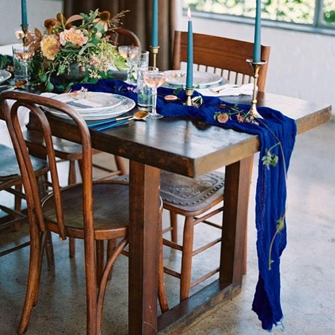12Pack Royal Blue Table Runner 10Ft Cheesecloth Table Runner Boho Gauze Table Runners Long Cheese Cloth Table Runners for Wedding Party Bridal Shower Thanksgiving Christmas