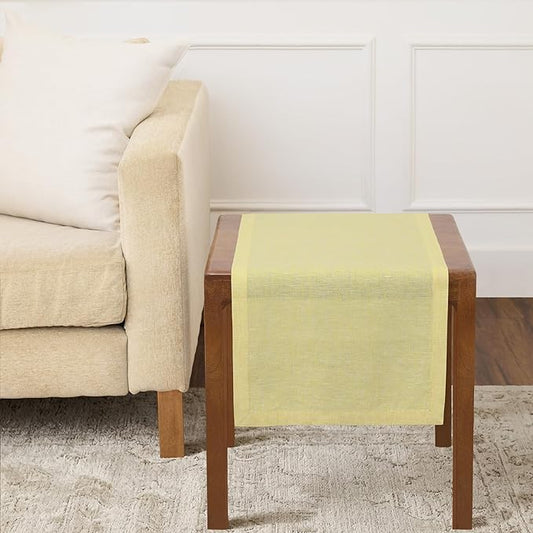 Solino Home Linen Short Table Runner 36 Inches - Athena, 100% Pure Linen Chambray Yellow Table Runner 14 x 36 Inch Ideal for Dresser and Coffee Tables, Spring, Summer, Mothers Day