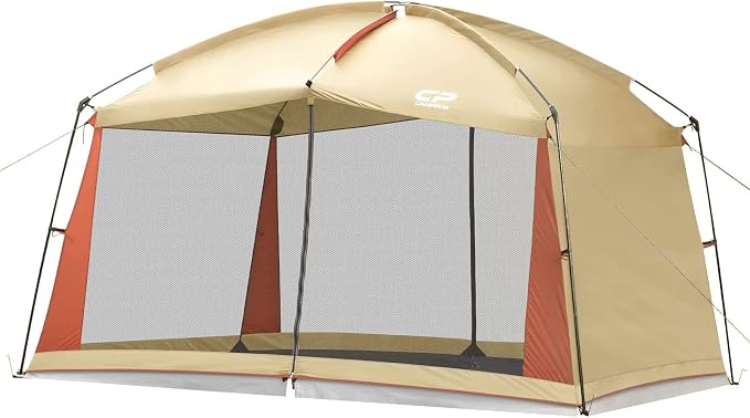 CAMPROS CP Screen House Room with 1 Side Wind/Sun Panel Canopy Tent Camping Tent Screen Shelter Gazebos for Patios Outdoor Camping Activities, 12'X10'X90in(H) - Beige