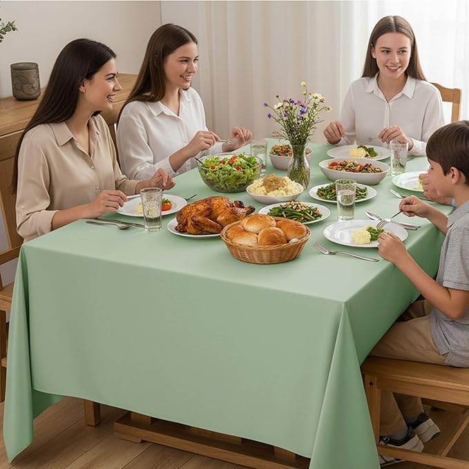 6-Pack Sage Green Tablecloths for Rectangle Tables, 90 x 156 Inches, Stain-Resistant Polyester Fabric for 8 Foot Tables - Washable Table Covers for Weddings, Birthday Parties, Events