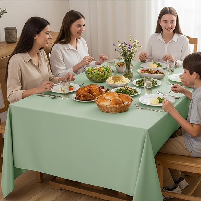 10-Pack Sage Green Tablecloths for Rectangle Tables, 70 x 108 Inches, Stain-Resistant Polyester Fabric for 6 Foot Tables - Washable Table Covers for Weddings, Birthday Parties, Events