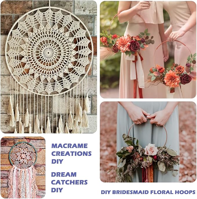 12 Pack Floral Hoop with Stand and LED Fairy Lights 10 inch Metal Rings for DIY Centerpiece Table Decorations Crafts Macrame Rings Hoop Wreath Dream Catcher Wedding Christmas Wreaths, Rose Gold