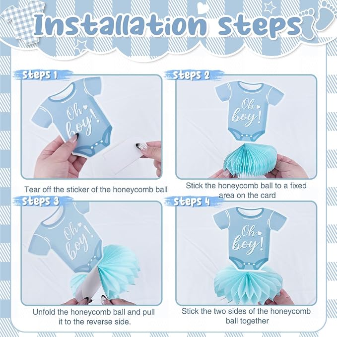 Blue Baby Shower Decorations Boy Blue Gingham Welcome Baby and Body Cloth Banner Plates Napkins Cups Sash Centerpieces Hanging Swirls Tablecloth Cake Topper Balloon Baby Boy Baby Shower Party Decor