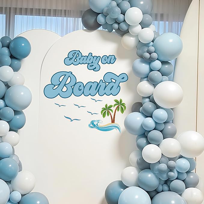 Baby On Board Baby Shower Decorations - Baby On Board Decal Sign for Balloons Arch Backdrop, Baby Shower Decorations for Girl, Blue First Birthday Decoration for Boys, Gender Reveal Sign Wall Decal