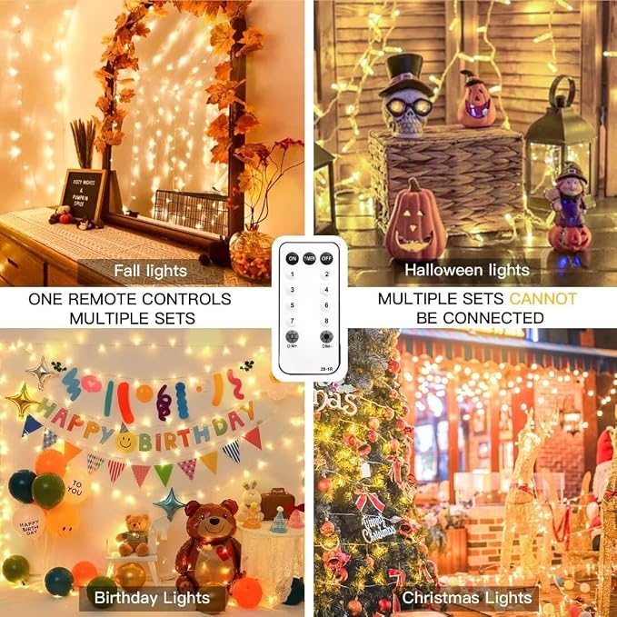 suddus Christmas Lights Outdoor, 66 ft 200 LED Plug in Warm White Fairy String Lights with Remote, Twinkle Lights for Bedroom Indoor Xmas Tree Dorm Wedding Backyard Party Outdoor Decorations