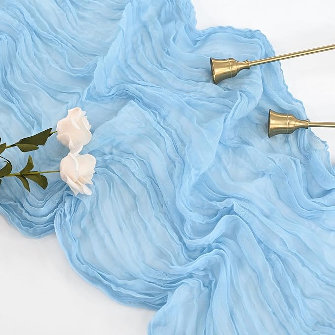 10 Pcs Baby Blue Cheesecloth Table Runner 10FT, Gauze Table Runner for Wedding Reception Sheer Bridal Shower Birthday Party Boho Table Decoration, Rustic Romantic Wedding Runner