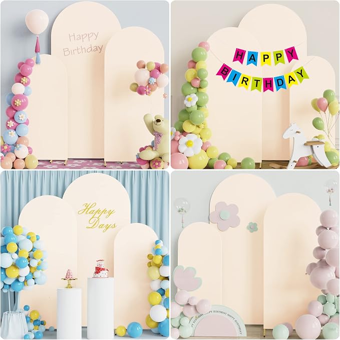 Wokceer Set of 3 Wedding Arch Cover Spandex Fitted Wedding Arch Stand Covers for Round Top Chiara Arch Backdrop Stands Cover for Birthday Party Ceremony Banquet Decoration 4ft,5ft,6ft Beige