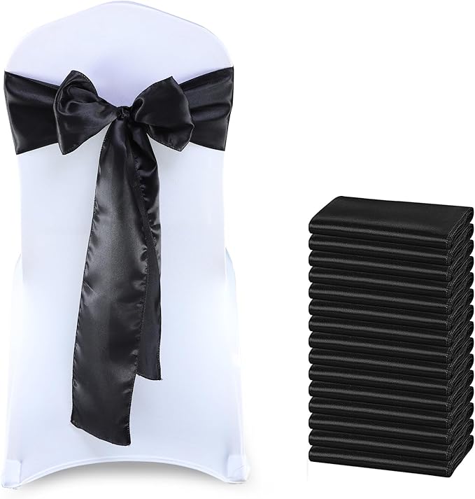 MDS Satin Chair Sashes, 300 Pack, 7”x108” Each, Decorative Chair Bows Ribbon Tie Backs for Wedding Party, Holiday Dinner, Birthday, Reception, Banquet, Hotel & Event Decoration - Black