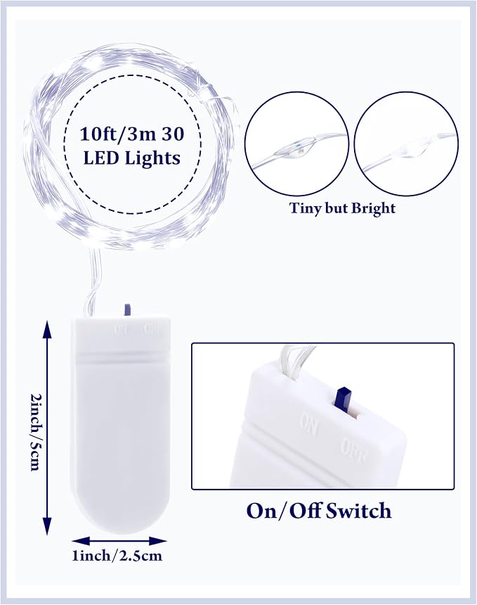 Riakrum 50 Pack 10 ft 30 LED Fairy Lights Battery Operated, Christmas Tiny String Lights Bulk Starry Light Waterproof for Mason Jars Wedding Party Christmas Centerpiece Table Decor, White