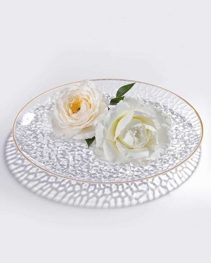 Hioasis 60pcs Clear Plastic Plates - Gold Rimmed Disposable, Hammered, Heavy-duty Dinnerware Set Suitable for 30 Guests, 10.25" Dinner & 7.5" Dessert Plates for Party & Wedding & Party