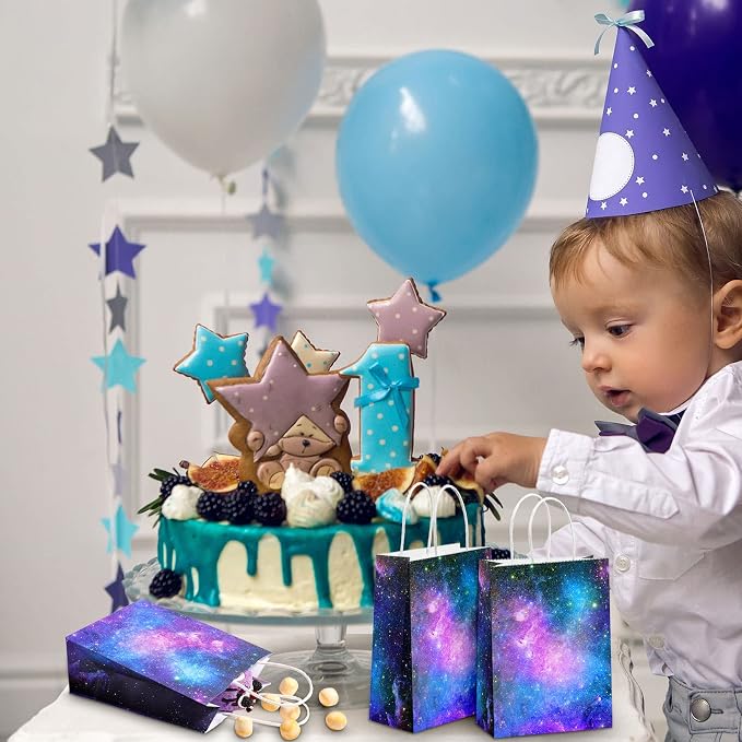 Containlol 32 Pcs Galaxy Party Bags Outer Space Party Gift Bags Goody Candy Boxes for Solar System Planet Birthday Baby Shower Supplies