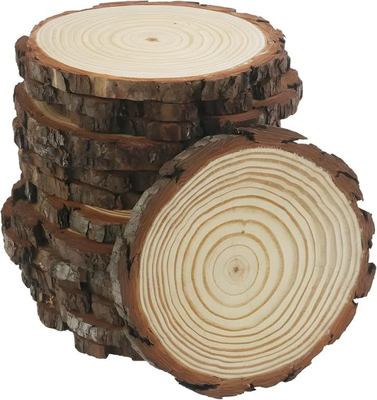 Natural Wood Tree Slice Centerpiece, Round, 7-8 Inches, 10 Pack, Rustic Wedding Party Decor