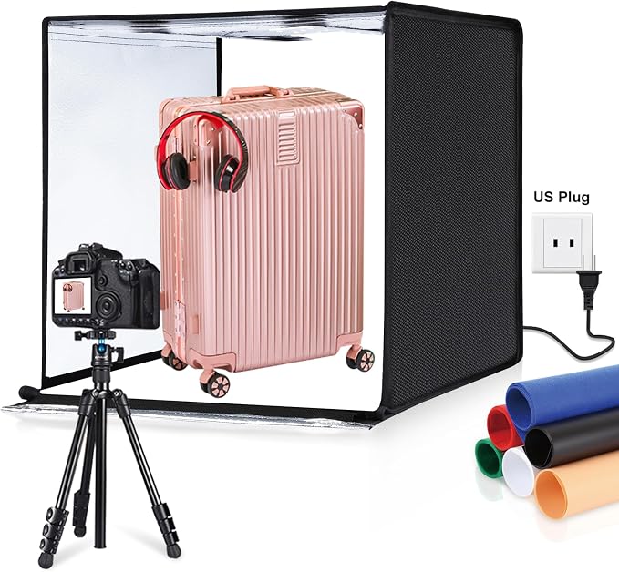 PULUZ Light Box Photography, 24x24 inch Large Photo Light Box with 136 LED Beads, CRI >95, Professional Portable Photo Booth Shooting Tent Kit with 6 Color Backdrops for Product Photography