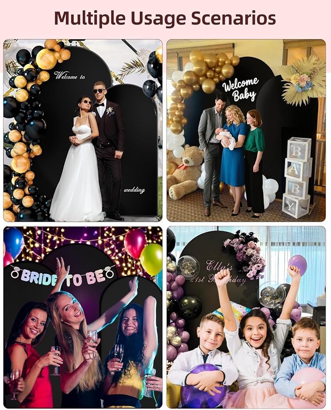 Hemmotop Black Arch Backdrop Cover, Set of 3 (7.2/6.6/6 ft) Wedding Arched Stand Cover, Spandex Arch Covers Stretchy Backdrop for Birthday Party, Baby Shower, Graduation, Decoration, 3 Pieces