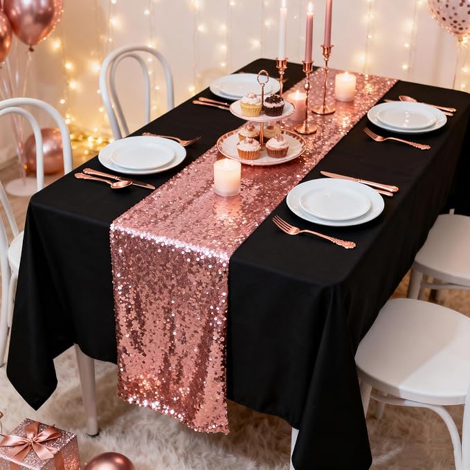 12x108 inch Rose Gold Sequin Table Runner Sparkly Glitter Table Linens 6 Packs for Party Decorations Wedding Birthday Baby Shower Engagement Anniversary