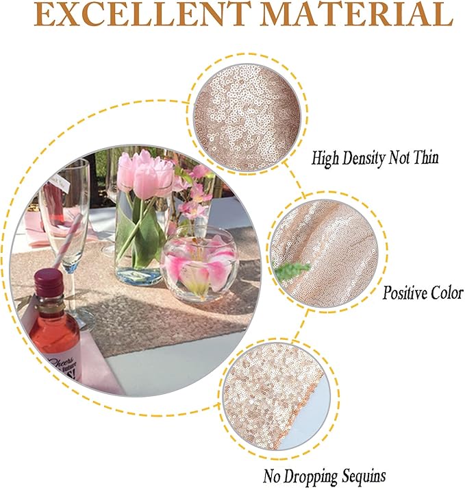 ShinyBeauty Champagne Table Runners 108 Inches Long Sequin Table Runner 20 Pieces Sparkly Table Cloth for Party Glitter Table Linen for Dinner Tables (12X108Inch)