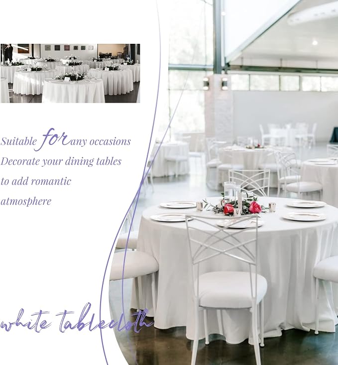 Showgeous 8 Pack White Round Tablecloth 120 Inch Polyester Table Cloth for Tables - Washable Decorative Fabric Covers for Wedding, Dining, Party, Banquet, Buffet
