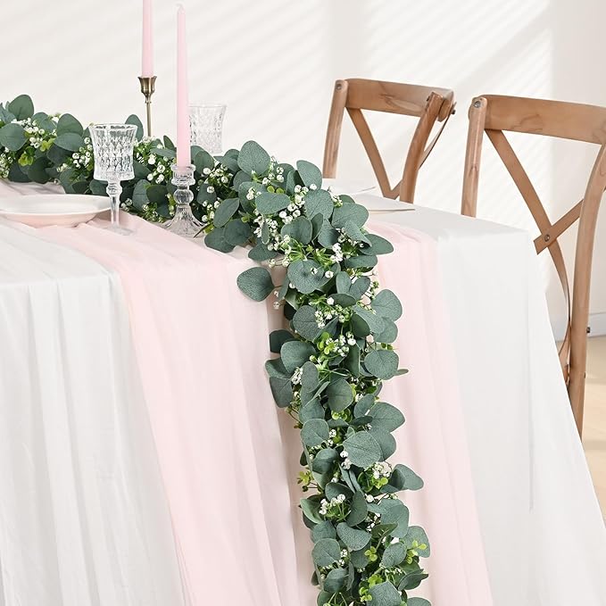 Waipfaru 8Pcs Eucalyptus Garland, 5.9FT Greenery Garland, Green Garland with Flowers, Artificial Faux Silver Dollar Eucalyptus Leaves Vines for Table Home Wedding Mantle Party Indoor Outdoor Decor