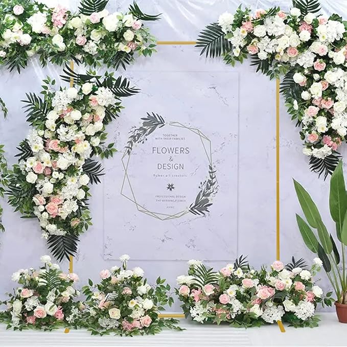 Gold Wedding Arch Backdrop Stand, 6.6FT*6.6FT Square Balloon and Flower Metal Aluminum Frame for Ceremony, Anniversary, Party, Baby Shower Photo Booth Decoration.