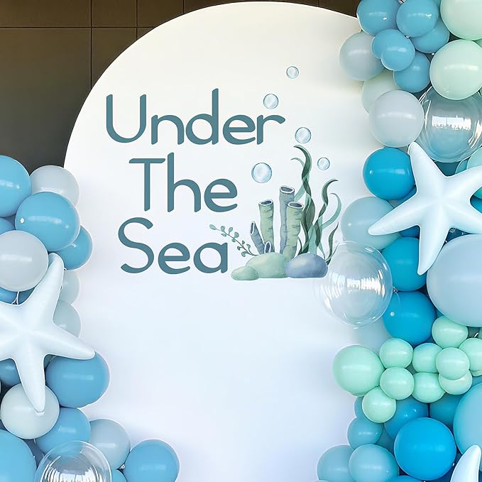 Under The Sea Baby Shower Decorations - Under The Sea Decal Sign for Balloons Arch Backdrop, Ocean Theme Party Decorations Boy, Blue First Birthday Decoration for Boy, 1st Ocean Theme Party Supplies