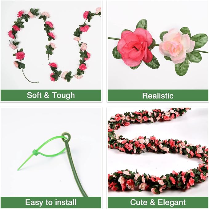 BLEUM CADE 8Pcs 65.6Ft Flower Garland Artificial Rose Vines for Bedroom, Cute Fake Hanging Flower Vines Floral Garland Decorations for Wedding Party Wall Room Decor Aesthetic