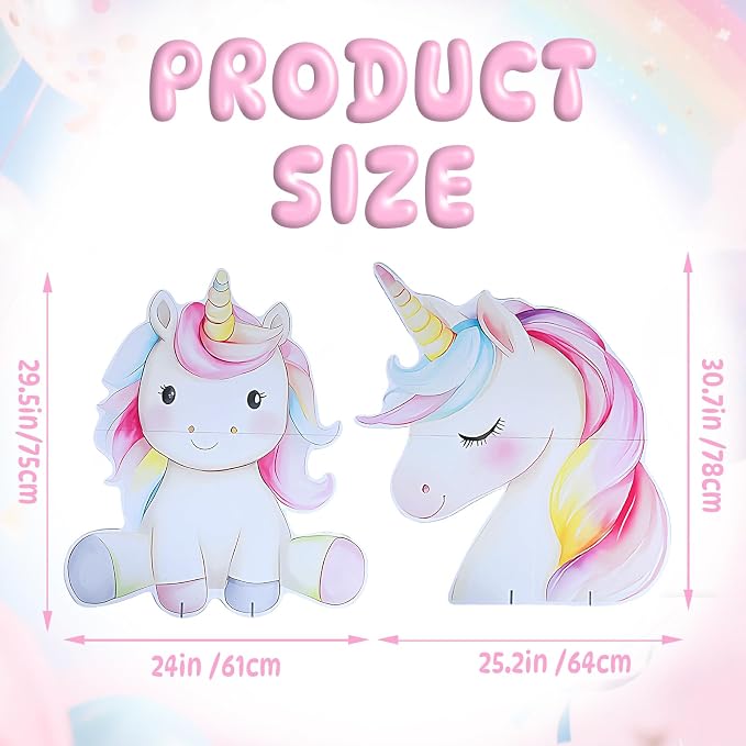 Large Unicorn Party Cutouts - 2Pcs Unicorn Party Decoration Set 30 inch Rainbow Unicorns Cardboard Stand Sign for Girls Birthday Baby Shower Photo Booth Prop