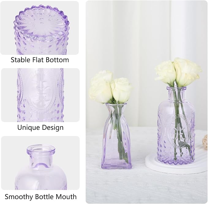 RUCKAE Glass Bud Vases Mini Flower Vase Small Vintage Vases for Centerpiece Table Wedding Decorations Home Decor Party(Purple 22 Pack)