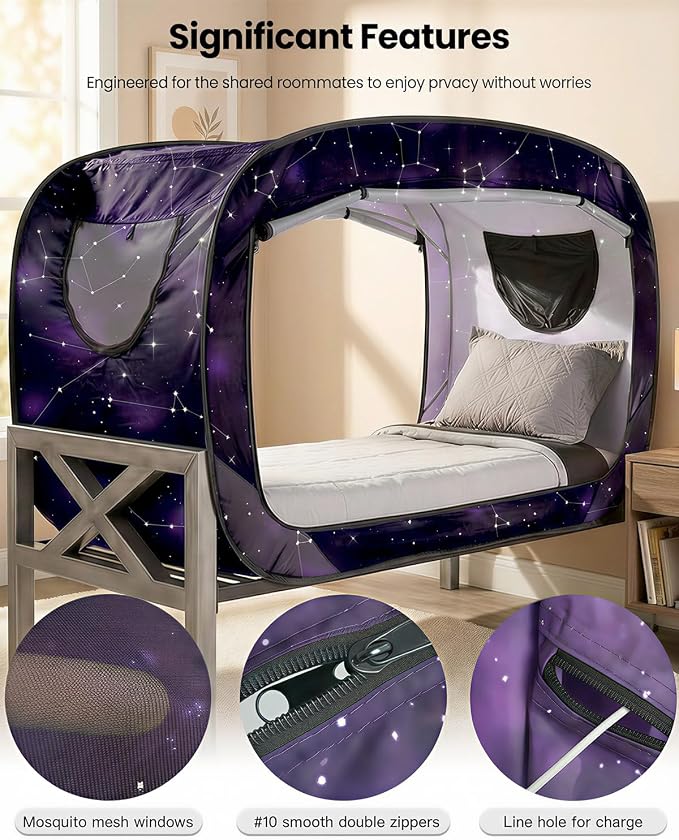 ANC POP Bed Tent Full Bed Canopy Portable Dream Tent for Adult Indoor Sleeping Tents with 2 Doors Breathable Private Space Tents, Starry Constellation