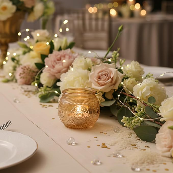 48 Pcs Gold Candle Holders Bulk- Floral Style Gold Centerpieces for Table, Tealight Candle Holders for Wedding, Bridal Shower, Birthday, Reception Party Table Decorations