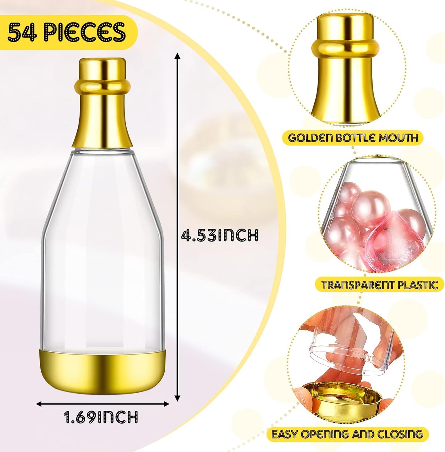 Cunhill 54 Pieces Champagne Candy Bottles Bridal Shower Favors Mini Baby Bottle for Baby Shower Bulk Small Plastic Wine Alcohol Containers for Wedding Birthday Party(Gold)