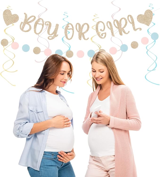 Light-Pink Blue Champagne Gender-Reveal Party-Decorations - 22pcs Boy Or Girl Banner,Neutral Paper Lanterns Streamers,Tissue Pom Poms Flowers Fans Bear Theme Decor Supplies Hugmoon