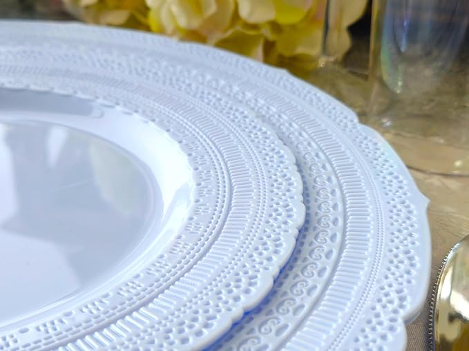 OCCASIONS 25 Guests Heavy Duty Disposable Plastic Plates Set – 25 Dinner Plates (11") & 25 Salad/Dessert Plates (8.25") – Fancy Party Plates for Weddings, Events, Baby Shower – Chateau Collection Blue