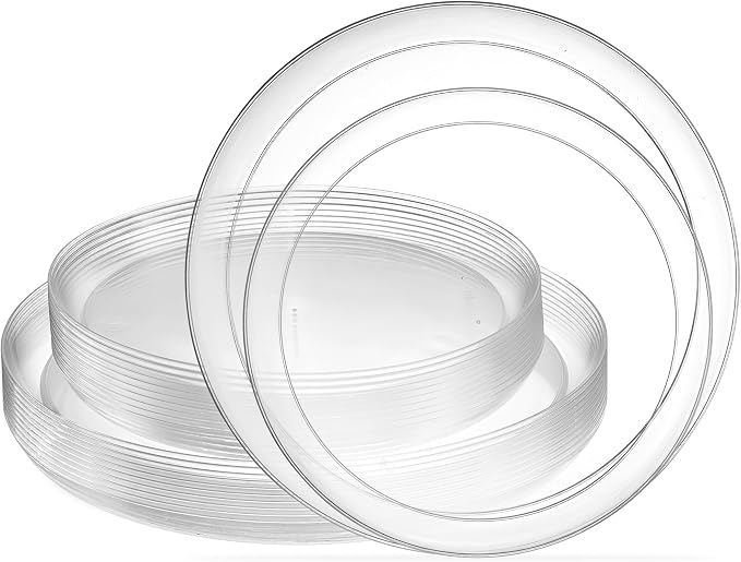 PLASTICPRO Clear Plastic with Party Plates Premium heavyweight Elegant Disposable Tableware Dishes (20, Clear)