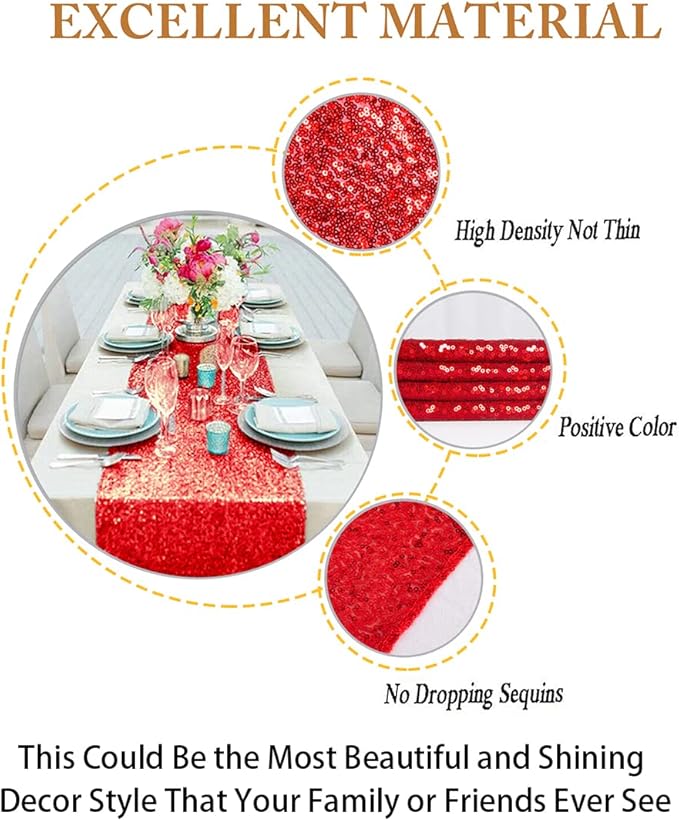ShinyBeauty 10 Pieces-12 x108 Red-Sequin Table Runner Wedding Party Catering Event Table Runners Glitter Table Runner for Birthday Party