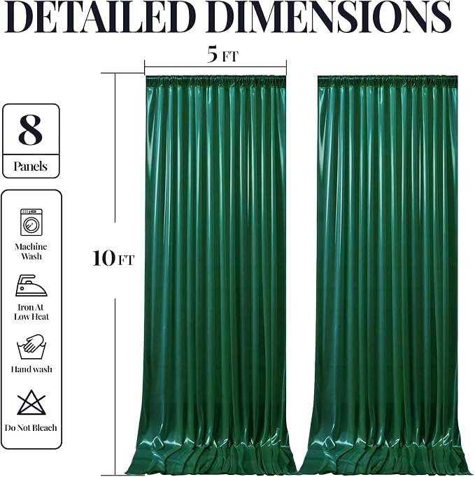 40x10ft Dark Green Glitter Backdrop Curtain for Parties, Wrinkle Free Satin Photo Backdrop Drapes 8 Panels 5x10FT Shimmer Back Drop Cloth for Wedding Birthday Baby Shower Photography Background Decor