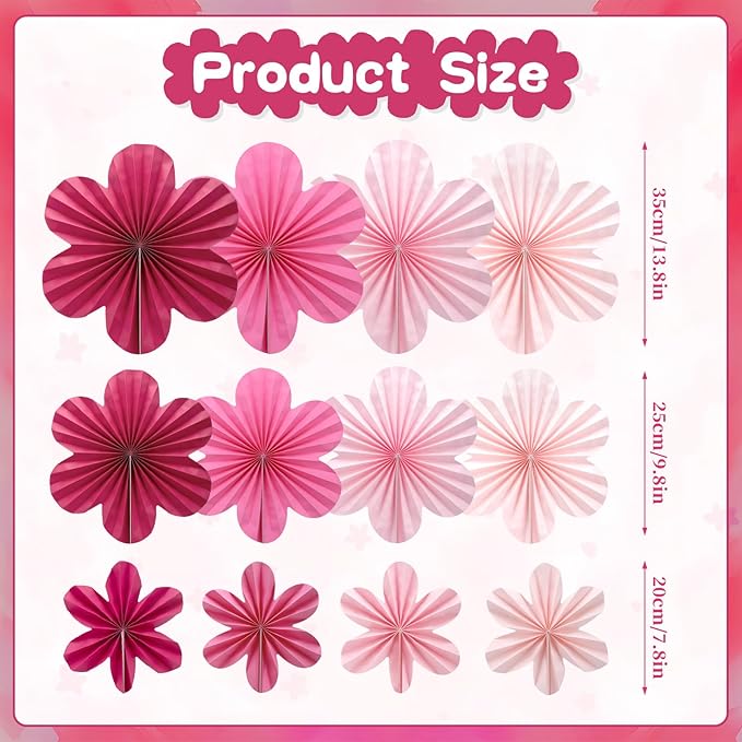 BestoFun 12 PCS Paper Flowers Fans Hot Pink Party Decorations Paper Flowers Decorations for Wall Girl Groovy Birthday Baby Shower Wedding Bachelorette Room Hanging Décor