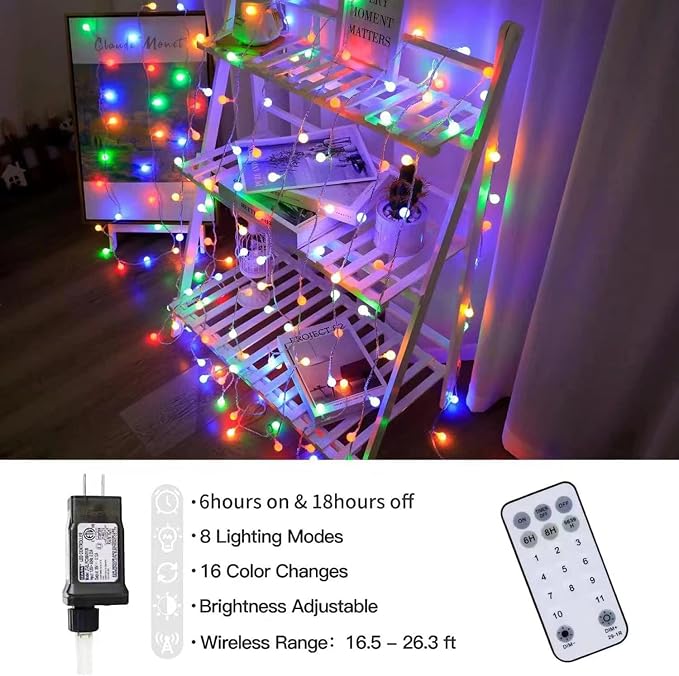 RaThun 180ft Color Changing String Lights, 300 LED Multicolor & Warm White Globe Lights with Remote, 11 Modes, IP44 Waterproof, Plug in Fairy Lights for Indoor Outdoor Christmas Party Garden Decor
