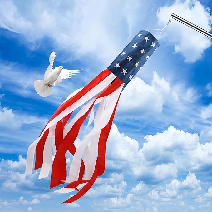 HOOSUN 4th of July Decorations,60 Inch American Windsock Heavy Duty,Wind Socks for Outside Patriotic Memorial Day Decor,American Flag USA Windsock With Embroidered Stars,Red White and Blue Wind Sock