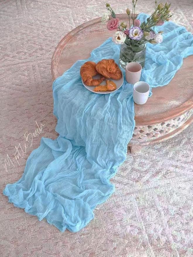 6Pack Baby Blue Cheesecloth Table Runner 10Ft Gauze Table Runner Blue Cheese Cloth Table Runners Long Sheer Fabric Tablerunners for Wedding Party Bridal Shower Thanksgiving Christmas
