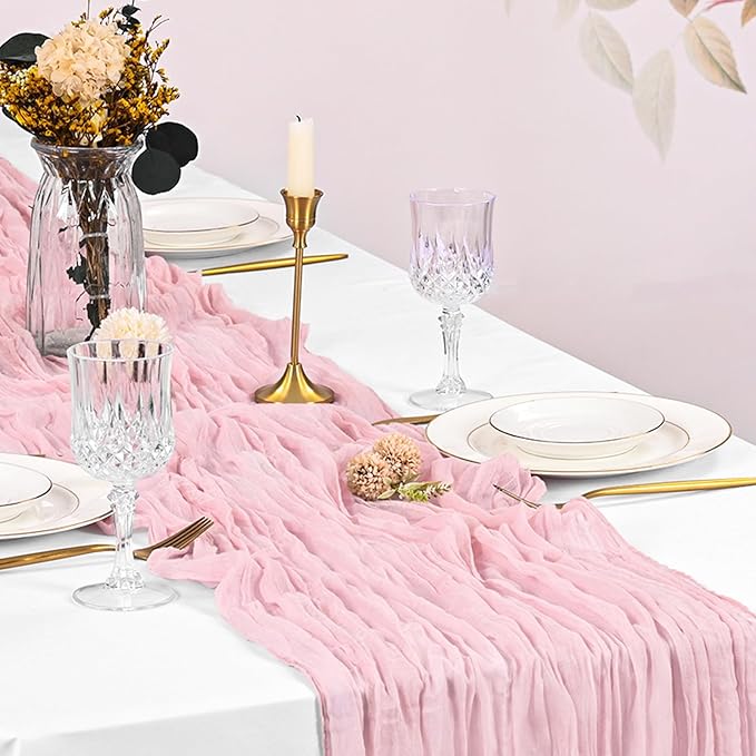 20 Pack Cheesecloth Table Runner - 17x108 Inch Light Pink Boho Gauze Cheese Cloth Table Runners for Baby Bridal Shower Decoration Wedding Party Summer Garden Farmhouse