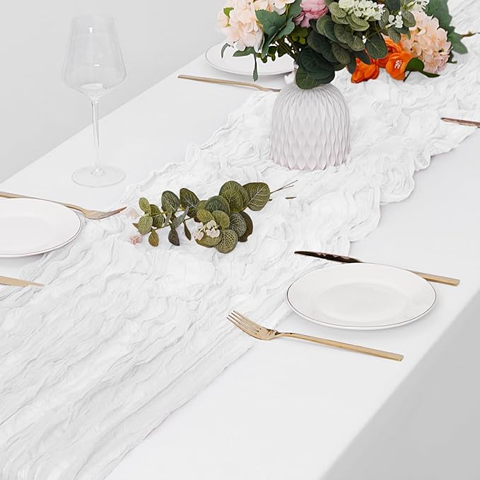 30 Pack White Cheesecloth Table Runner 17 x 108 inch Cheese Cloth Table Runners 9ft White Table Runner Rustic Romantic Sheer Gauze Runner for Wedding Party Baby Shower Table Decoration