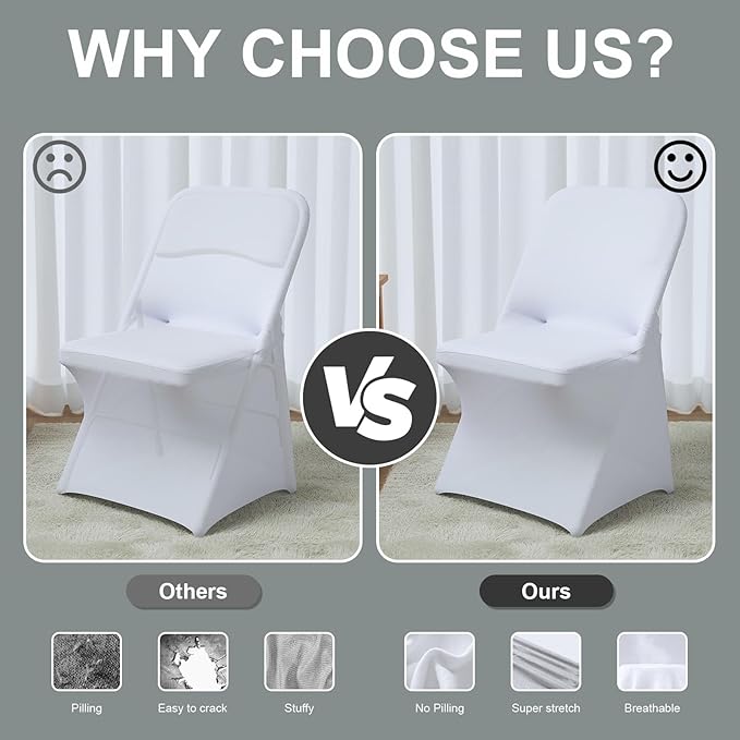 Trlyc Spandex Folding Chair Covers 12 Pcs Universal Dining Chair Cover Stretchy Slipcovers for Wedding Party Banquet Flat-Front Chair Covers (White)