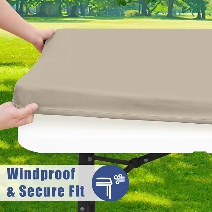 Moosfor Spandex 4 Foot Rectangle Table Cloth 6 Pack, Elastic Fitted Tablecloths for Picnic, Stretch Washable Patio Table Cover for Outdoor, Camping, Banquet and Parties (Taupe, 30"x48")
